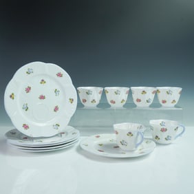 12pc Shelley Fine China Tea Set, Rose Pansy Forget-Me-Not