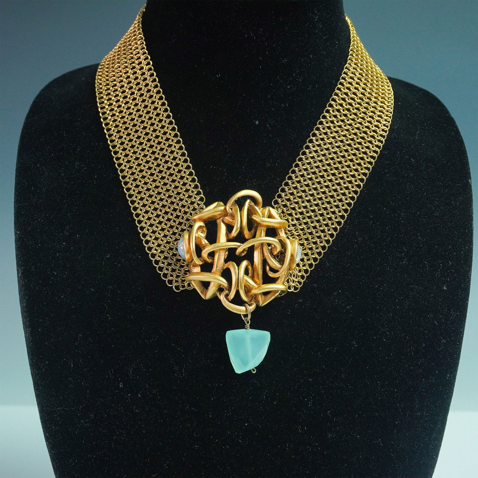 Connie Bates Collar, Gold Mesh Necklace with Abstract Pendant (1 of 4)