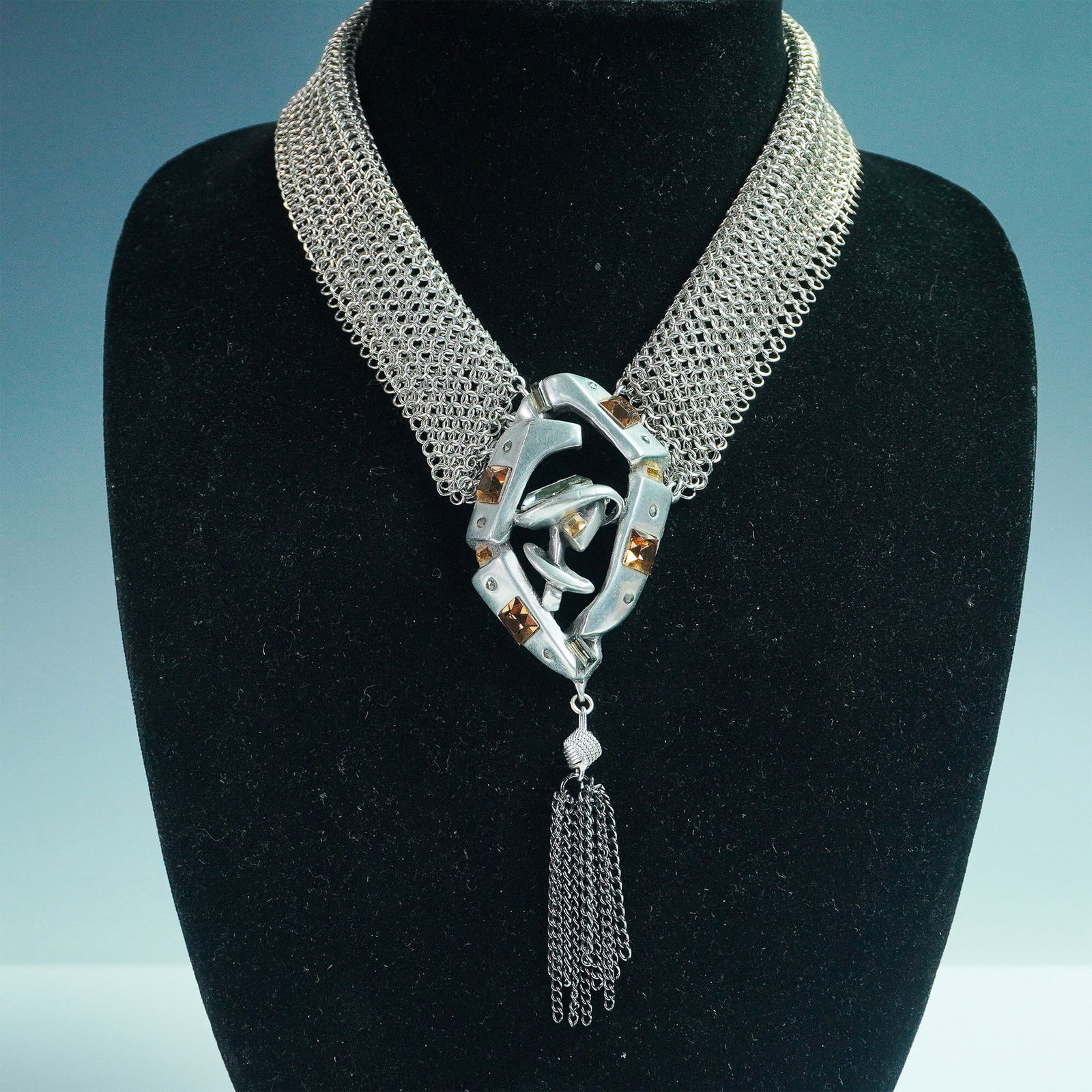 Connie Bates Collar, Mesh Chain Necklace w/Sculptural Pendant & Tassel (1 of 5)