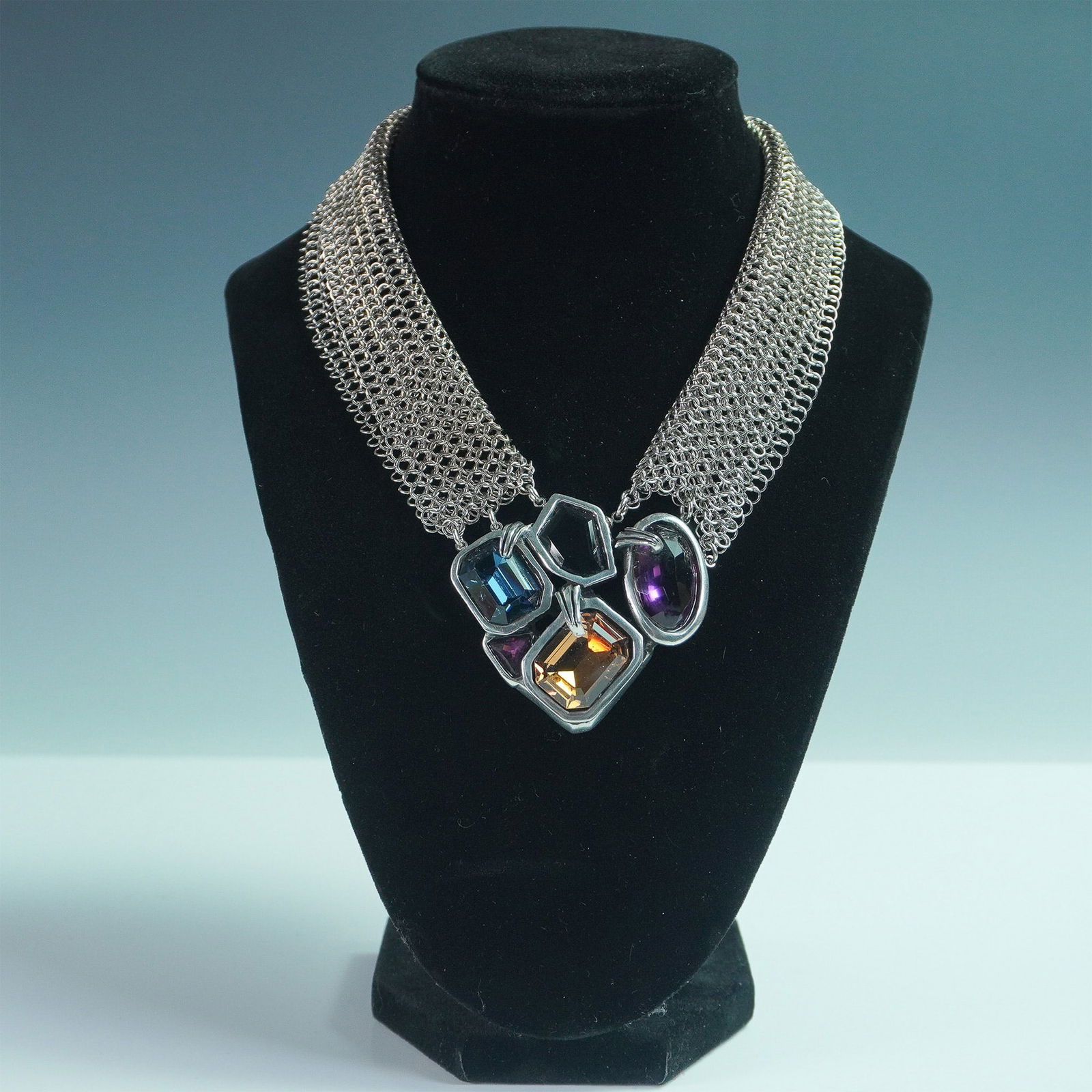 Connie Bates Collar, Multi-Strand Necklace w/Geometric Rhinestone Pendant (1 of 5)