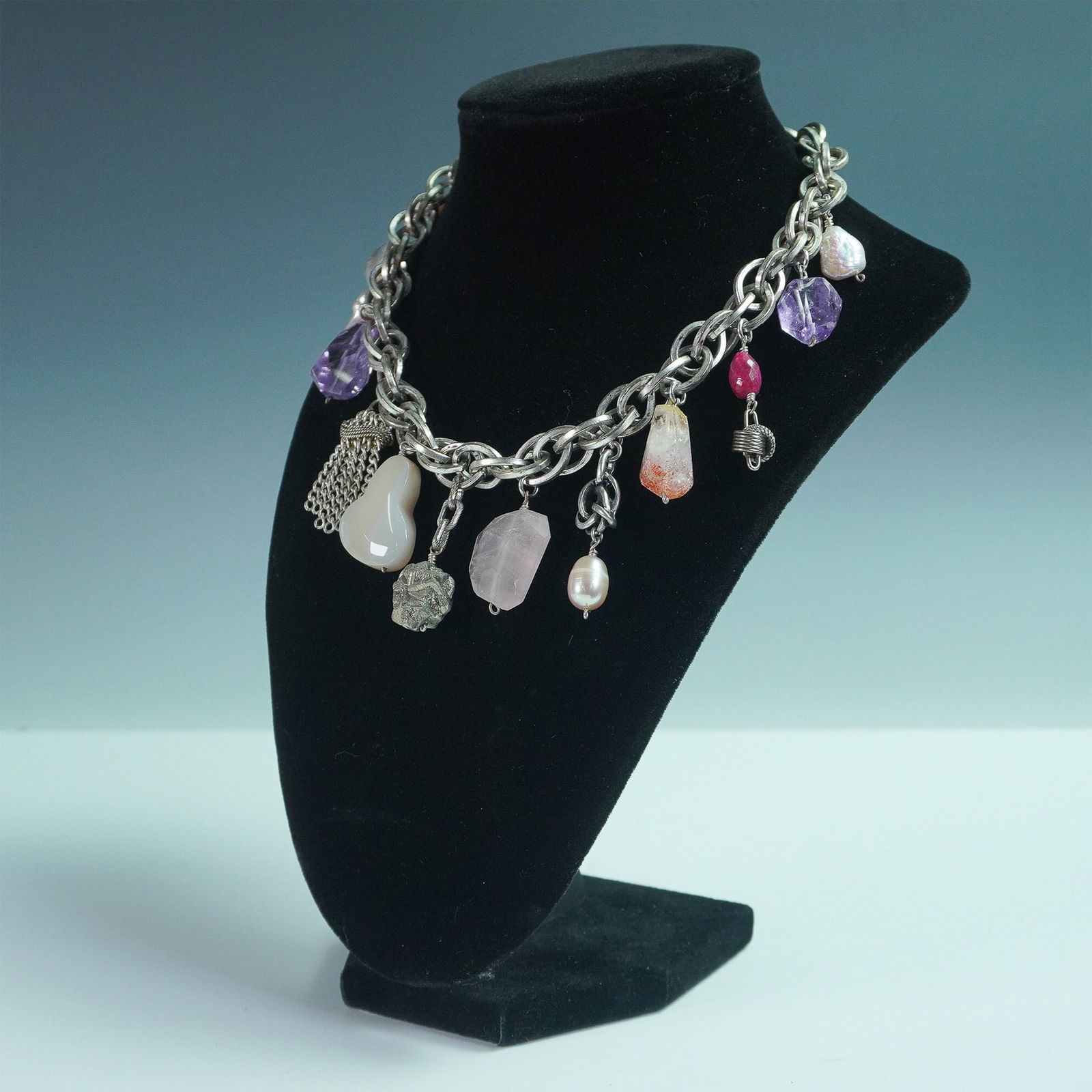 Connie Bates Eclectic Silver-Tone Chain Necklace with Charm Accents (1 of 4)