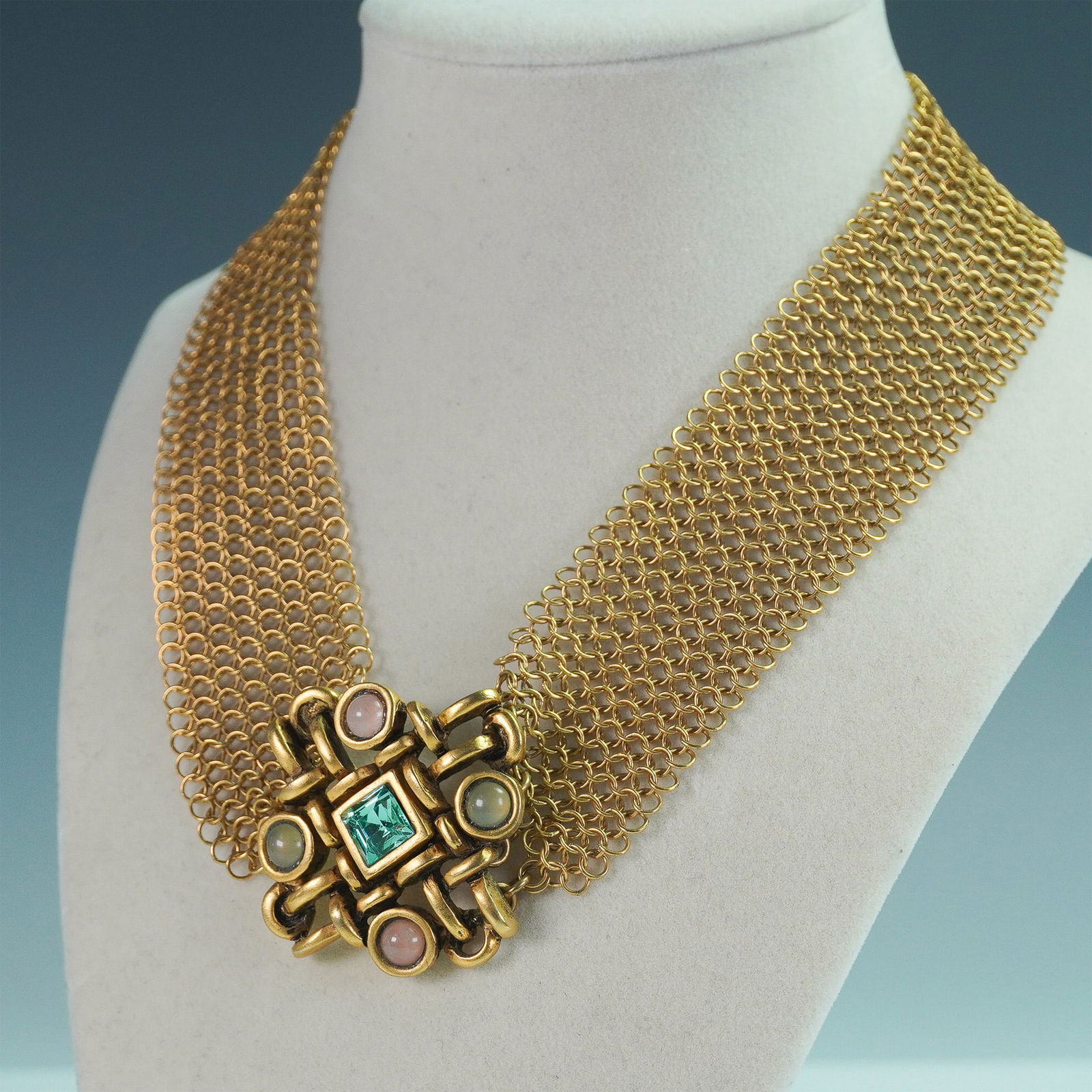 Connie Bates Gold-Toned Chain Mail Necklace with Gemstone Accents (1 of 4)