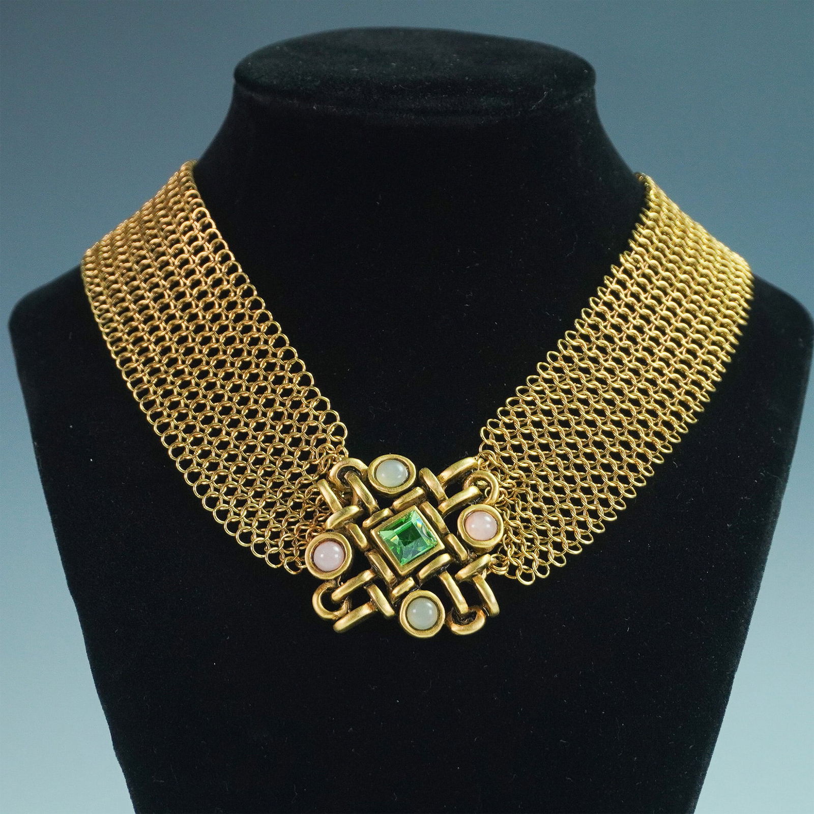 Connie Bates Gold-Toned Mesh Collar Necklace with Gemstones (1 of 4)