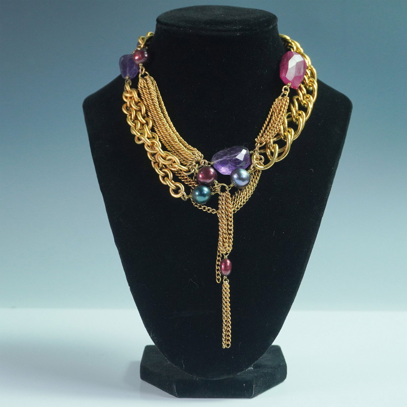 Connie Bates Gold-Toned Multi-Strand Necklace with Amethyst & Pearl Accents (1 of 4)