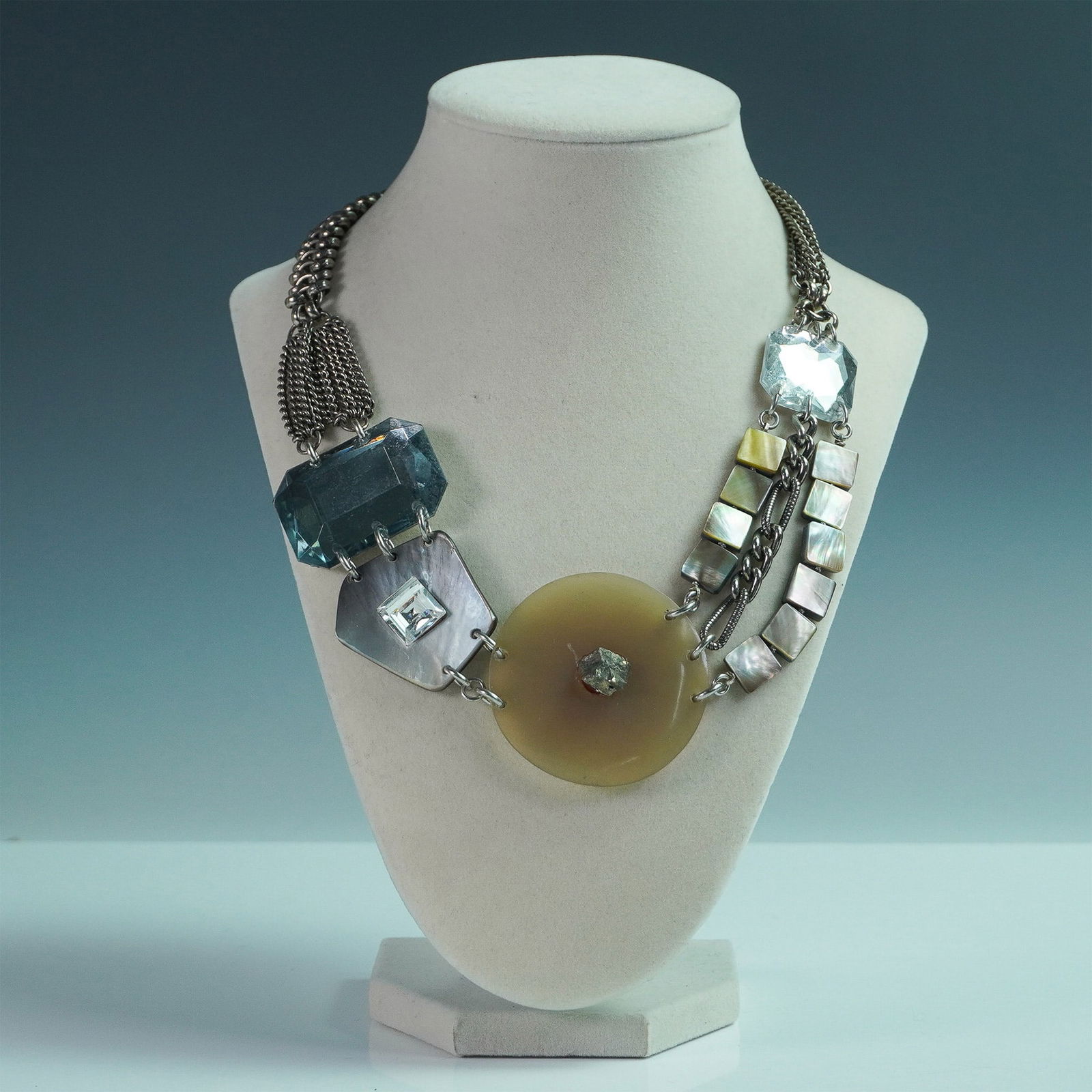 Connie Bates Mixed Media Necklace with Metal Chains, Glass & Shell Accents (1 of 4)