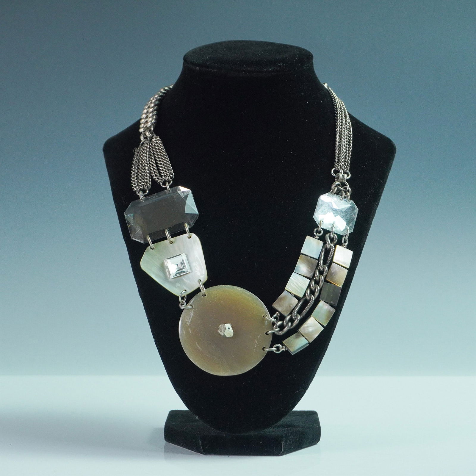 Connie Bates Mixed-Media Statement Necklace w/Glass, Shell & Metal Chains (1 of 5)