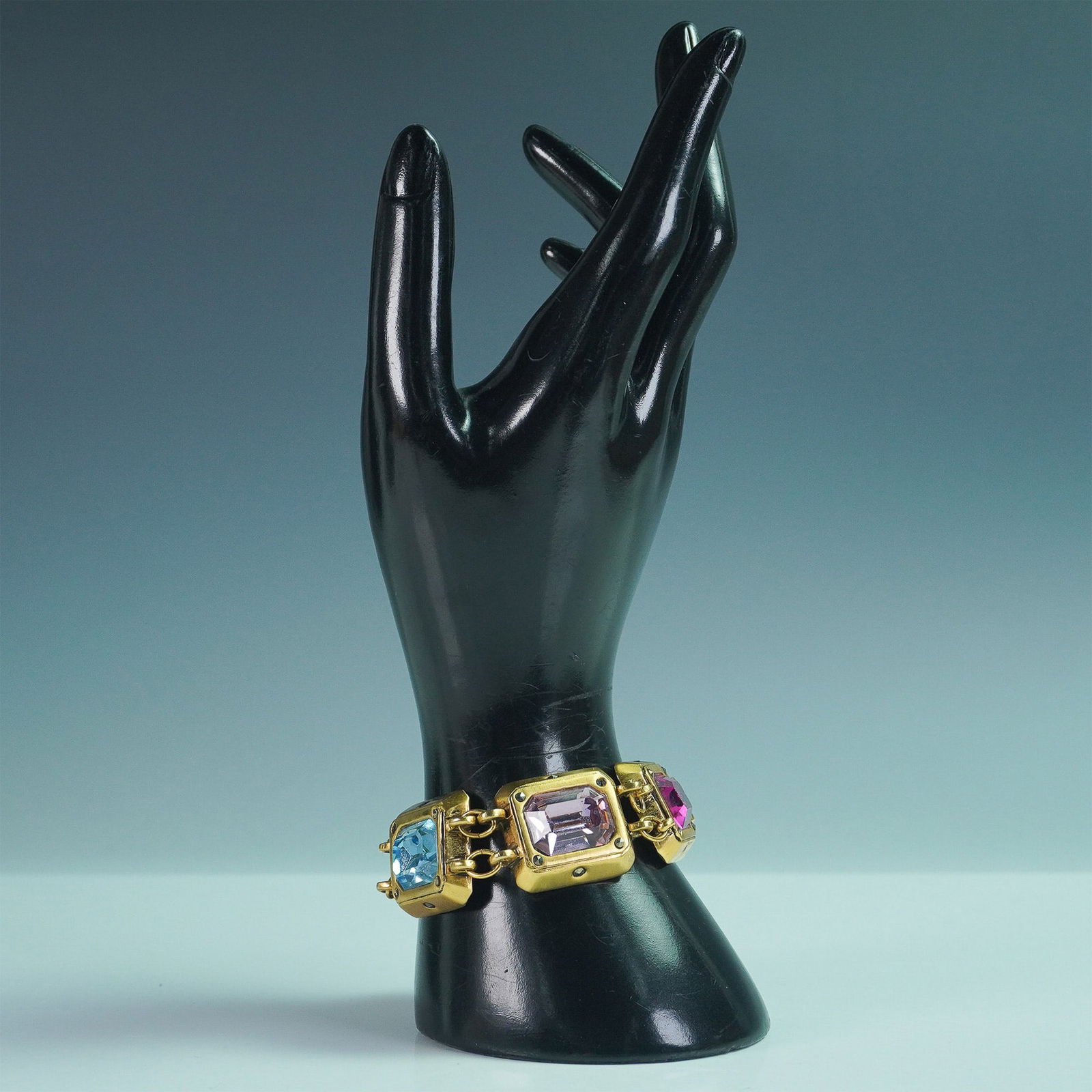 Connie Bates Bold Gold-Tone Multi-Gemstone Inspired Link Bracelet (1 of 6)