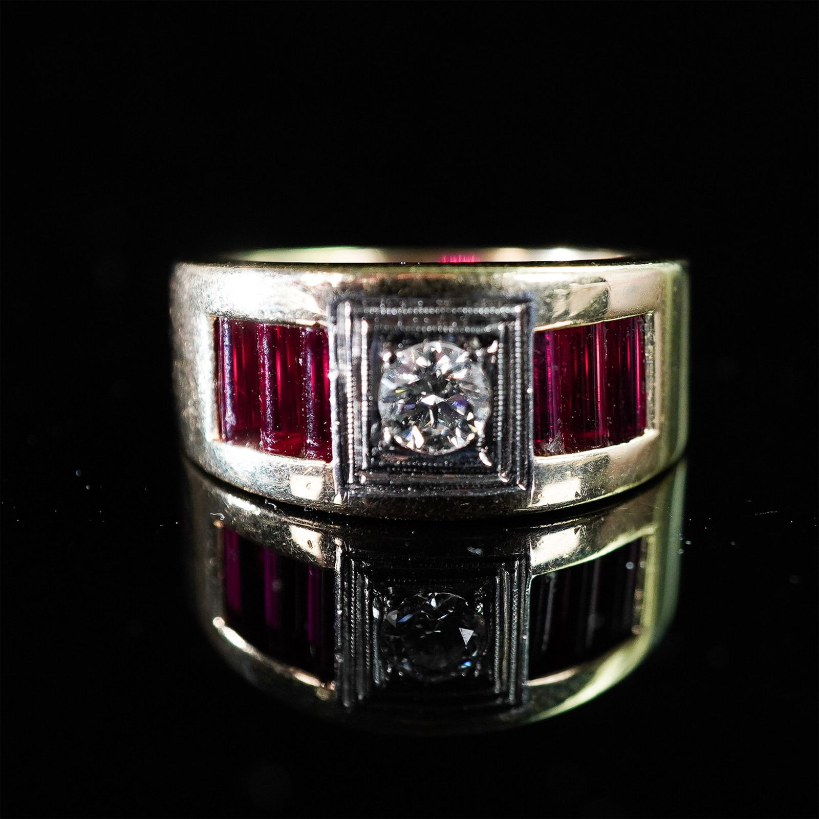 14K Gold Ring with Diamond and Rubys, Approx. 0.25 Carat Center Diamond (1 of 5)