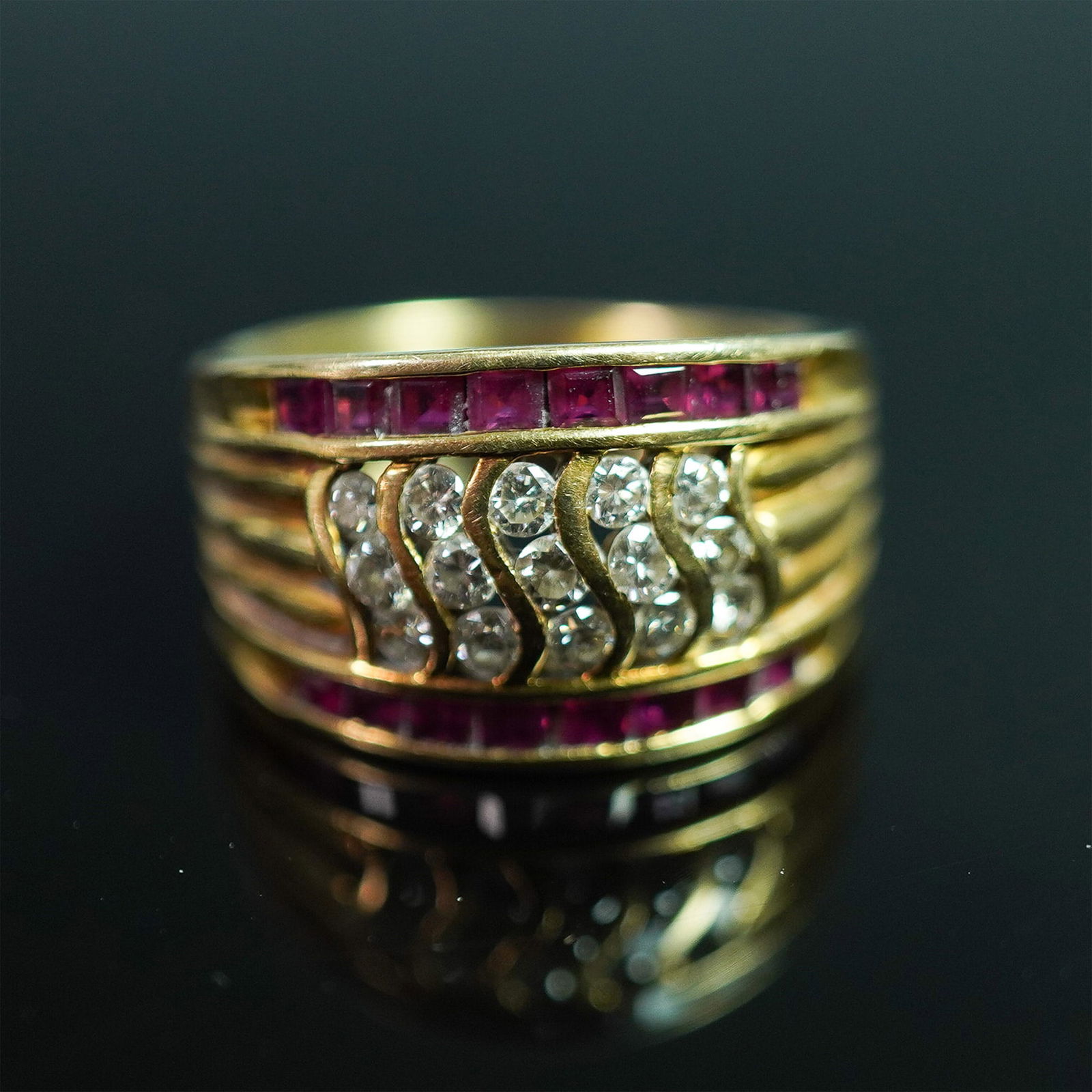 14K Gold Ring with Pavé Diamonds and Channel-Set Rubies (1 of 6)