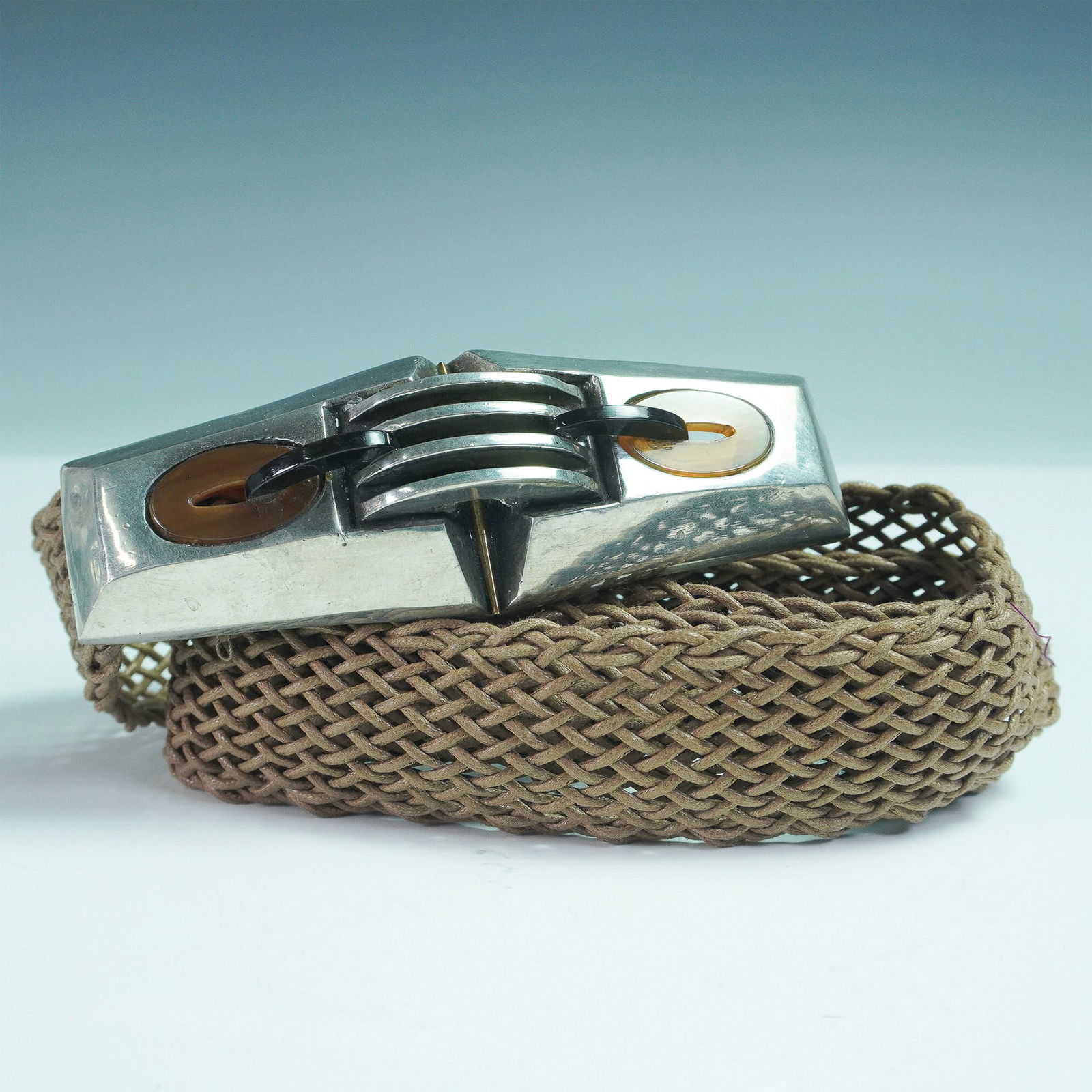 Connie Bates Vintage Women's Woven Belt with Art Deco-Style Metal Buckle (1 of 3)