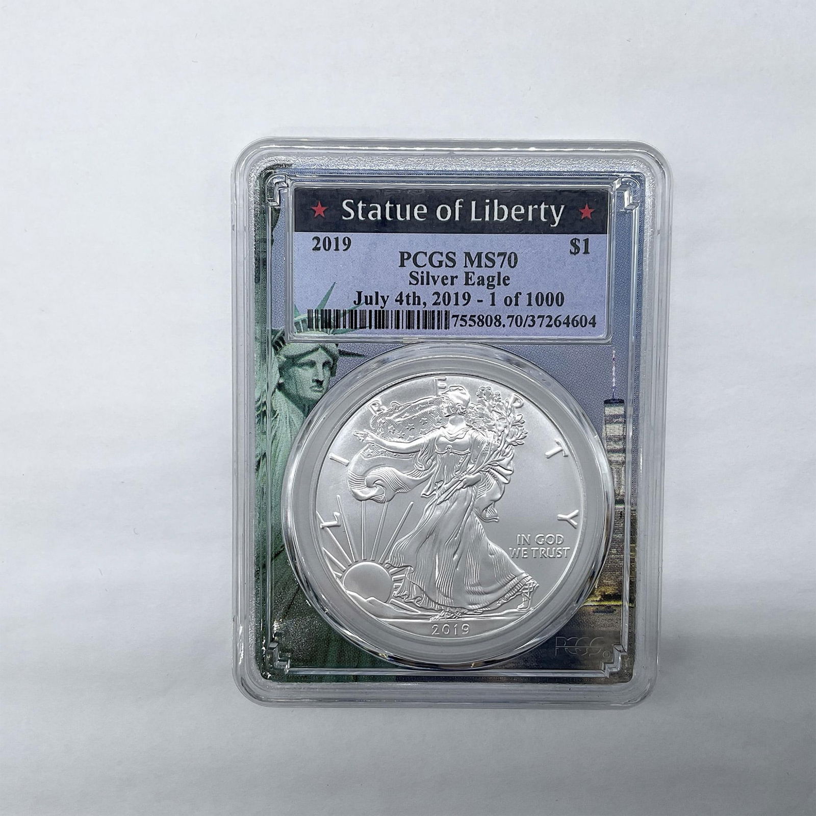 2019-Silver Eagle Dollar Coin PCGS MS70 Stat. of Lib. Ed. (1 of 3)