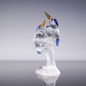 Swarovski Crystal Figurine, Malachite Kingfishers