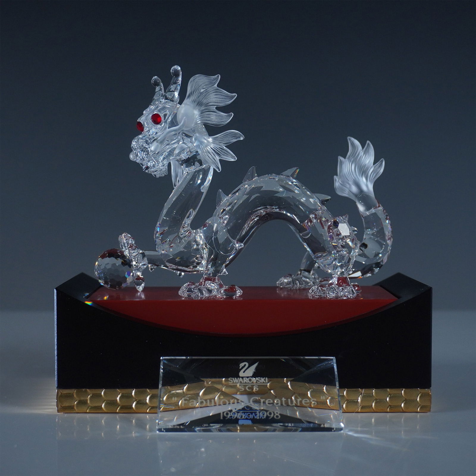 Swarovski Crystal SCS Dragon Figurine with Plaque and Base