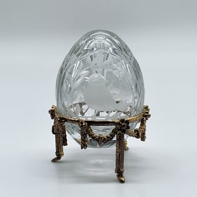 Fabergé Crystal Egg with Gilded Base, Signed Fabergé 0329