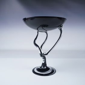 Art Deco Glass Compote Bowl Attributed to Jozefina Krosno