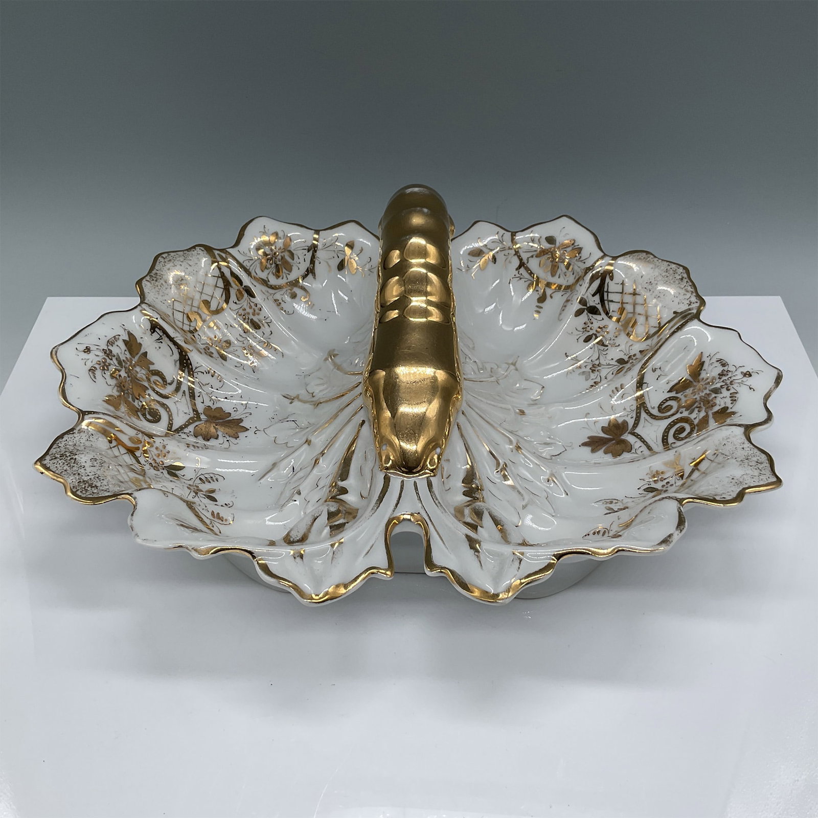 Antique Porcelain Divided Dish with Gilded Handle (1 of 3)