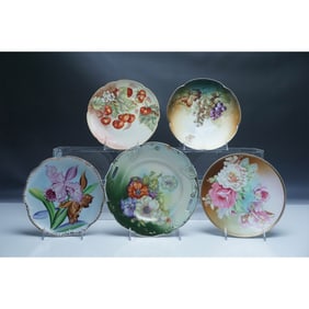 5pc Floral and Fruit Motif Porcelain Plates