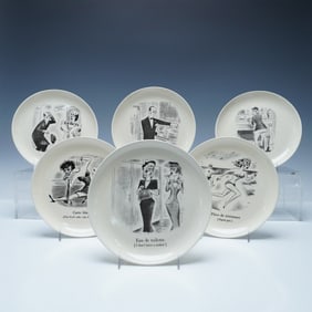 6pc Fractured French Cartoon Plates, Fred Pearson & Richard Taylor