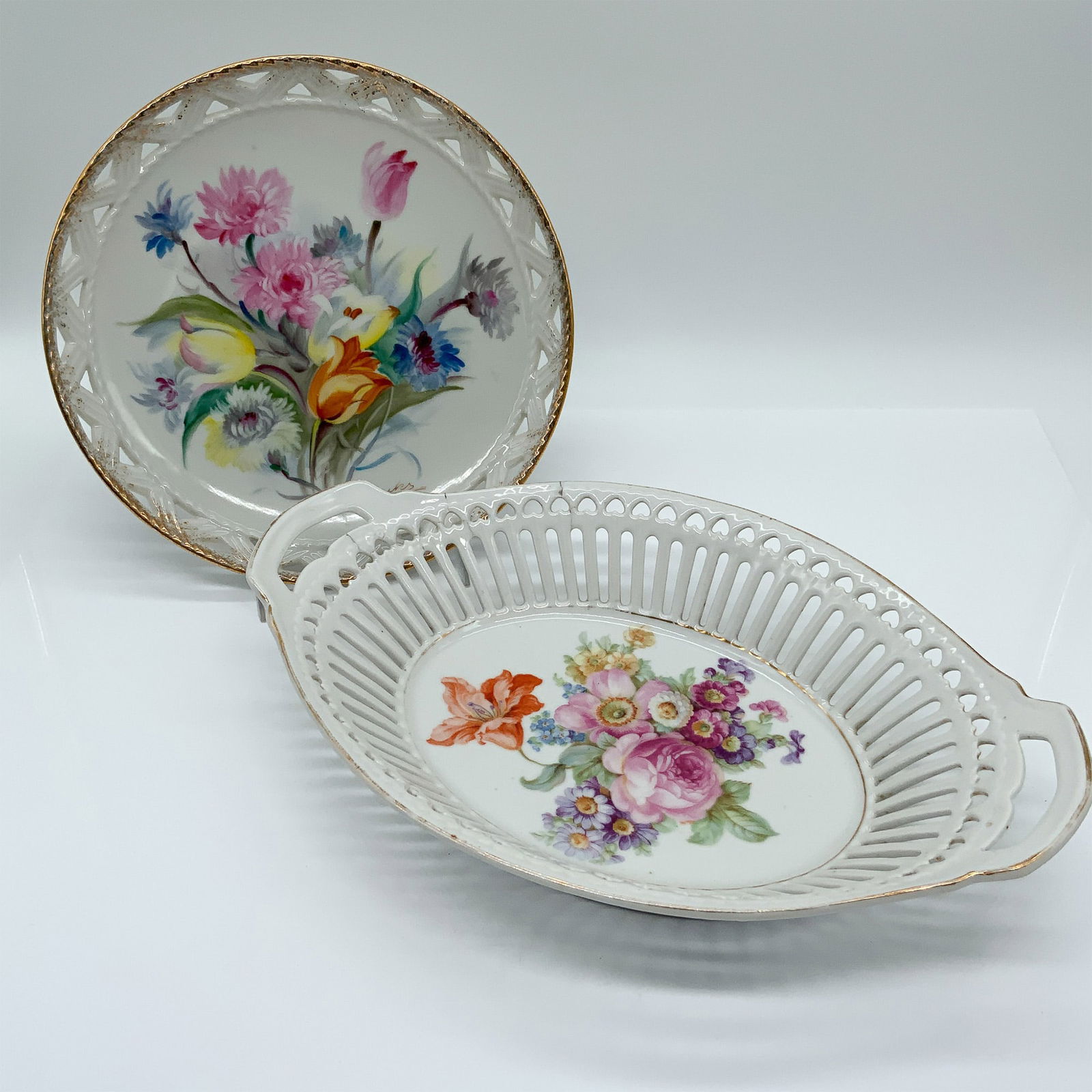 Pair of German Porcelain Dishes, Pierced Design (1 of 3)