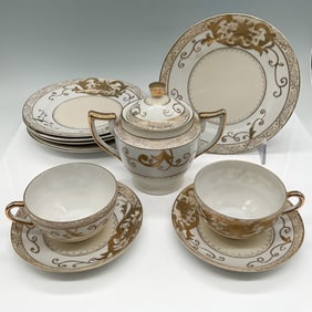 11pc Japanese Porcelain Tea Set with Gilt Detailing