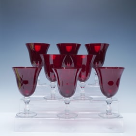 8pc Set of Ruby Red Crystal Water Goblets