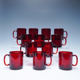 12pc French Ruby Red Glass Mug Set