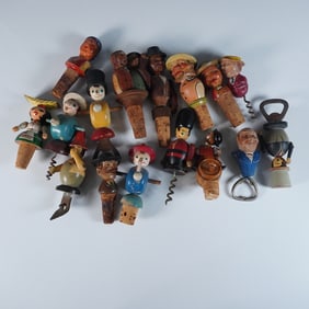 16pc Vintage Wooden Figural Bottle Stoppers and Openers