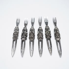 6pc Vintage Ornate Metal Appetizer Forks