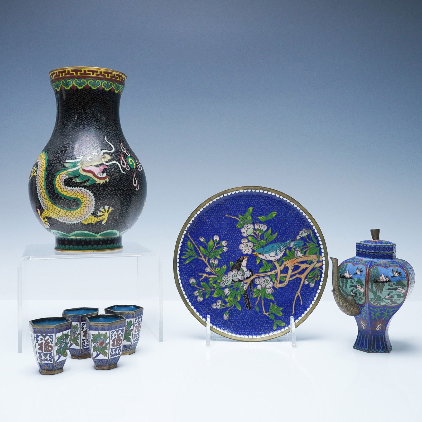 7pc Chinese Cloisonne Enamelware Collection (1 of 10)