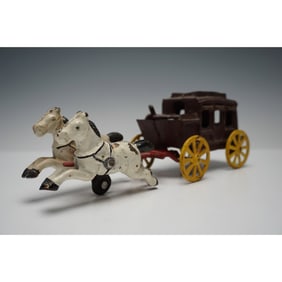 Antique Cast Iron Horse-Drawn Stagecoach Toy