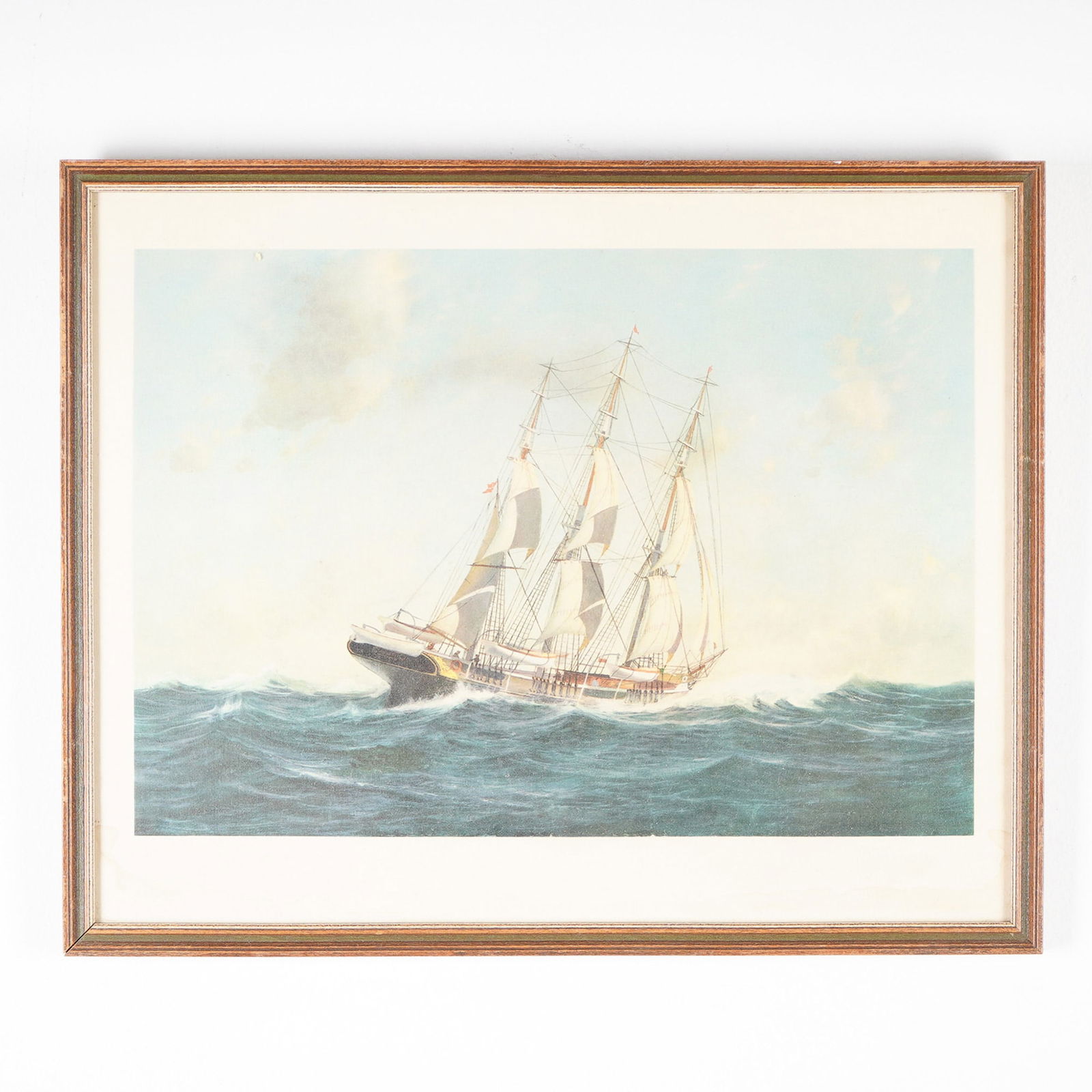Danish Training Ship Georg Stage, Print: Framed maritime print after an original painting by O.W. Dahlstrom in the B&W Museum, Copenhagen, depicting the Danish training ship Georg Stage. Built by Burmeister & Wain in 1882 as a three-masted b