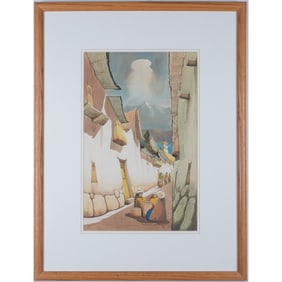 Luis Mendez, Peruvian Street Scene, Watercolor on Paper, Signed
