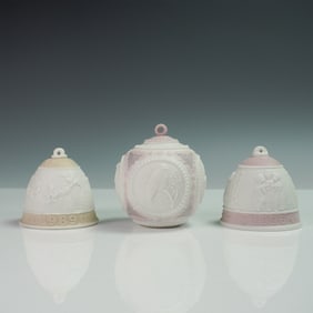 3pc Lladro Annual Christmas Bulb Ornaments & Bells