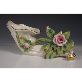 Dresden Porcelain Flower Boat, Pink Roses