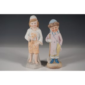 2pc Bisque Porcelain Figurines, Seasonal Boys