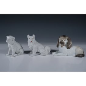 3pc Seated and Reclining Porcelain Dog Figurines