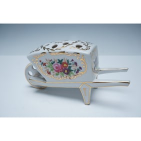 Shofu China Occupied Japan Porcelain Wheelbarrow Flower Frog