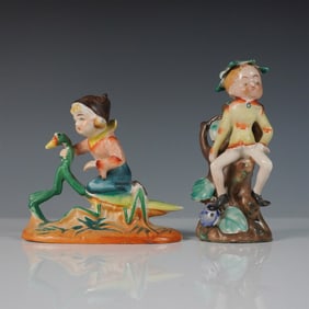 2pc Occupied Japan Hand Painted Porcelain Figurines