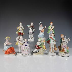 9pc Occupied Japan Porcelain Figurines, Musicians and Elegant Figures