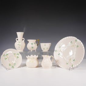 7pc Belleek Shamrock and Ribbon Tableware