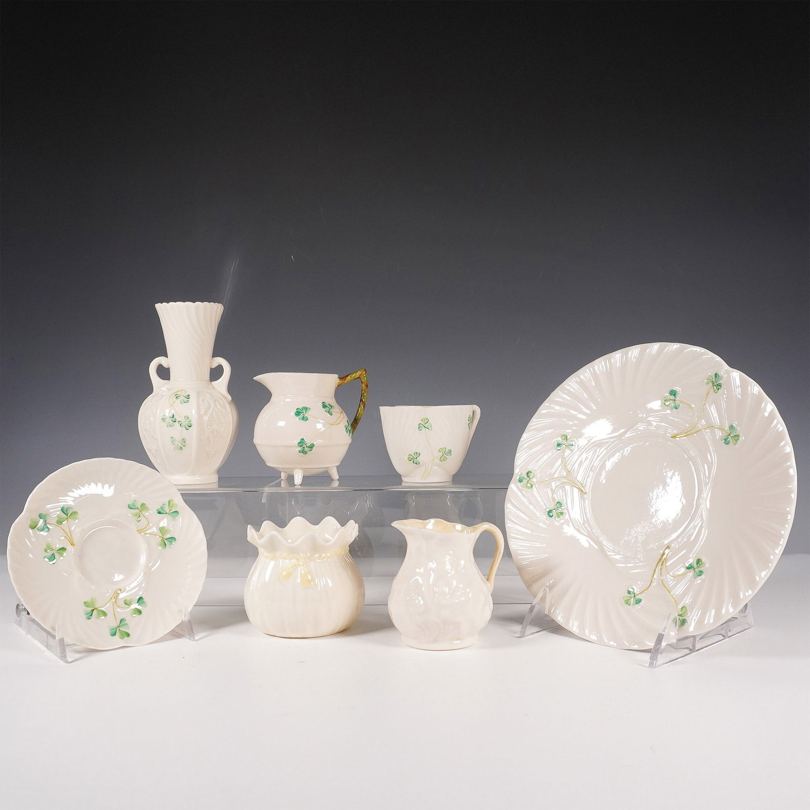 7pc Belleek Shamrock and Ribbon Tableware (1 of 7)