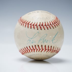 Lou Brock Signed Baseball in Display Case