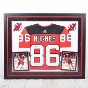 Jack Hughes Autographed Framed Jersey, New Jersey Devils