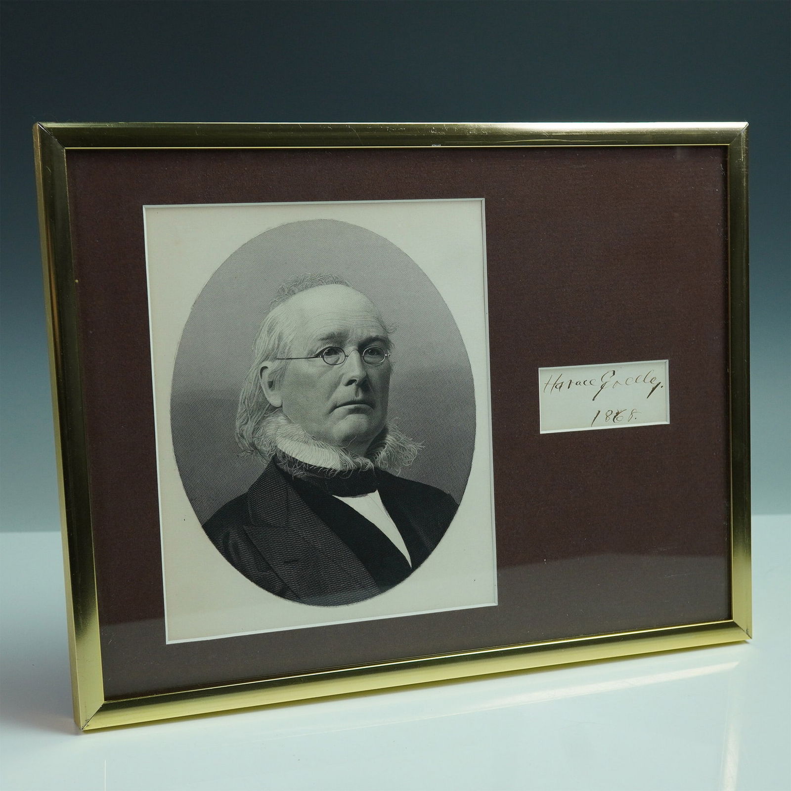 Horace Greeley Signed Cut with Portrait, Dated 1868 (1 of 4)