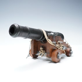 Naval Ship Cannon Model with Wood and Metal Construction