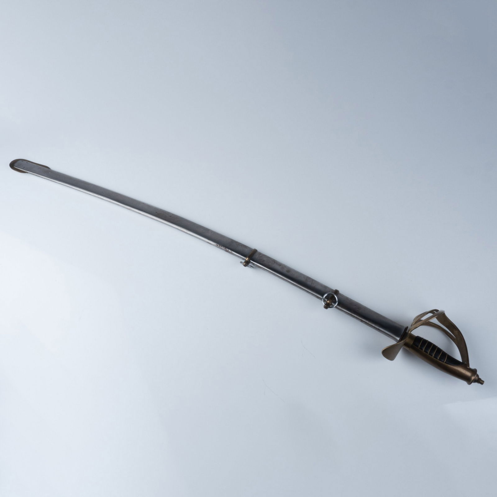 Brass-Hilted Sword with Leather Handle and Scabbard (1 of 7)