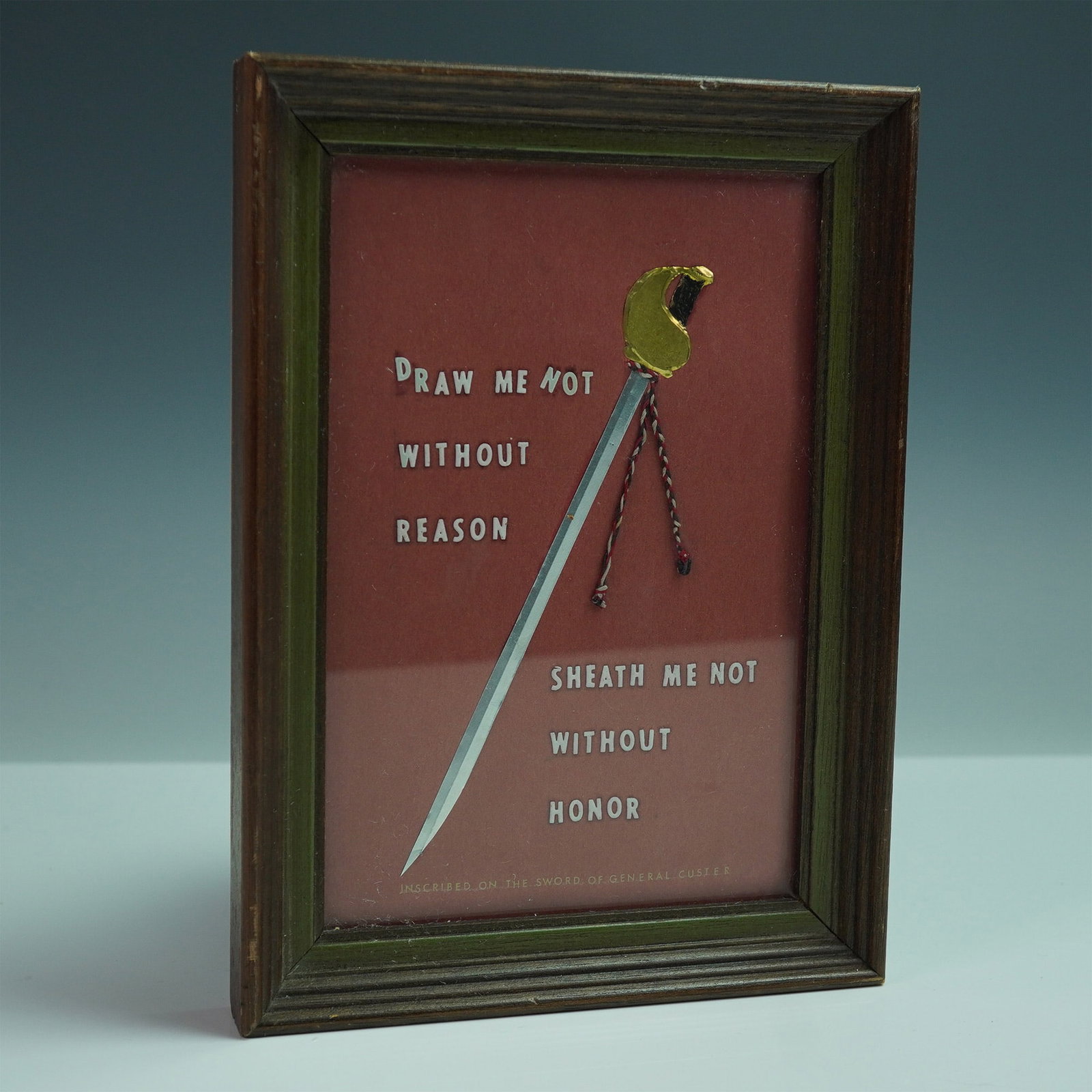 Framed Sword Motto Plaque, General Custer Inscription (1 of 3)