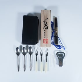 9pc Travel Cutlery Set in Case and Japanese Tanto Knife in Box