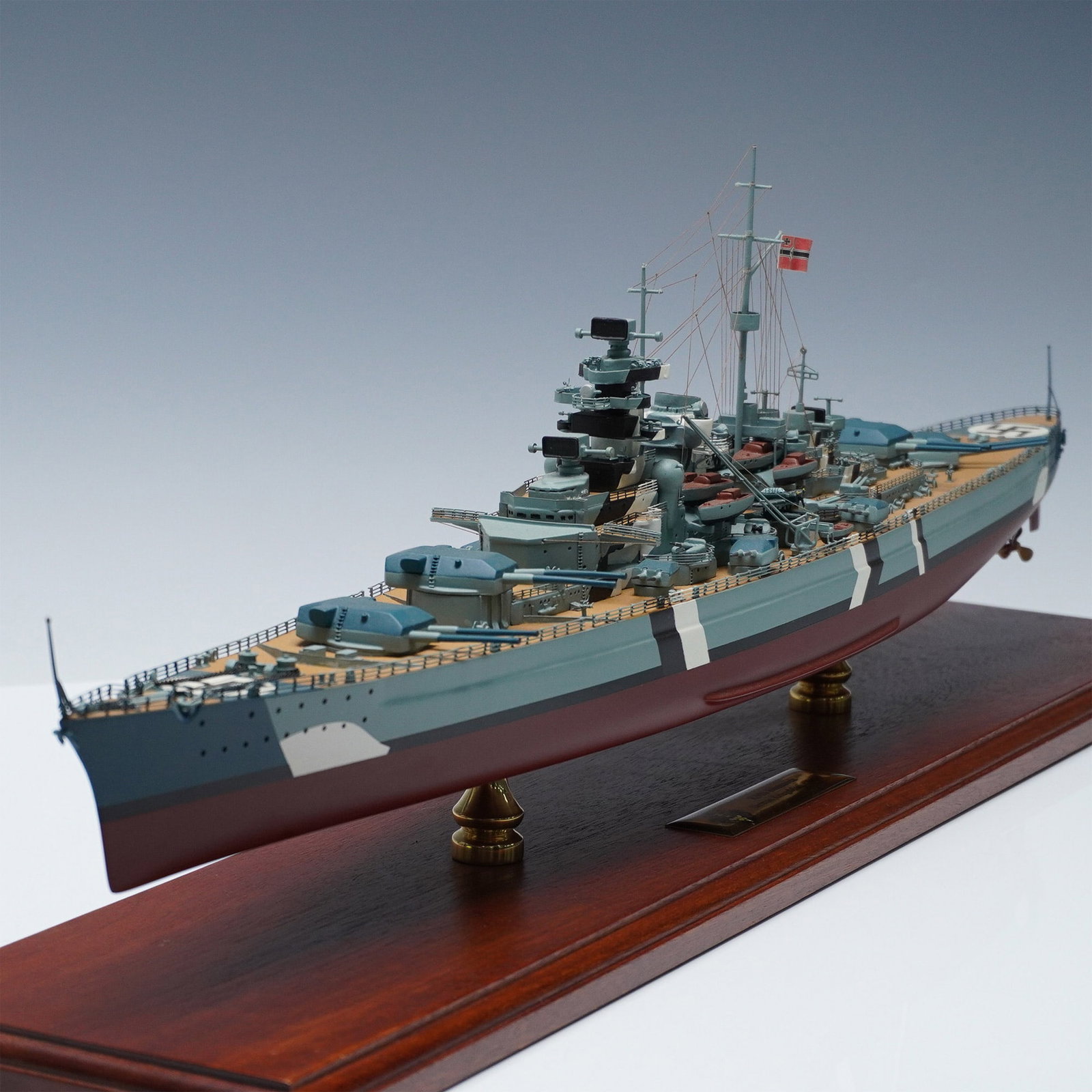 KMS Bismarck Scale Model Battleship on Wooden Base (1 of 9)