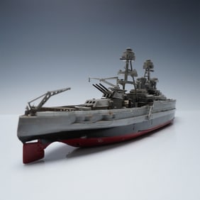 Detailed Scale Model Battleship with Twin Tower Superstructure